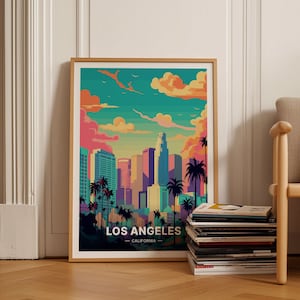 Los Angeles Retro Travel Poster, Mid Century Wall Art, California Cityscape, Home & Office Decor, USA Urban Prints Collection, C20-149