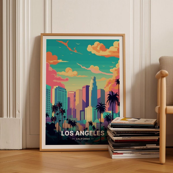 Los Angeles Retro Travel Poster, Mid Century Wall Art, California Cityscape, Home & Office Decor, USA Urban Prints Collection, C20-149