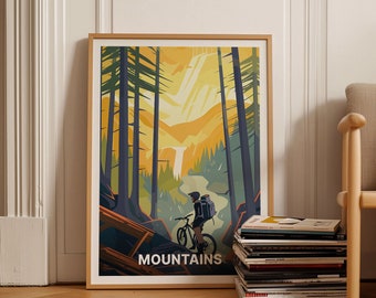 Mountain Bike Travel Poster, Extreme Sports Wall Art, C20-314
