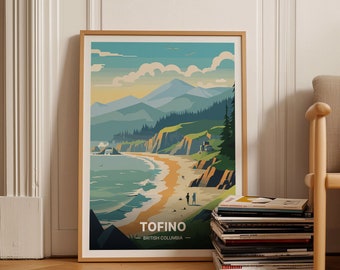 Affiche de voyage de Tofino, Colombie-Britannique, art minimaliste, décoration murale paysage Canada, décoration de maison et de bureau, C20-47