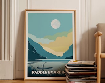 Paddle Boarding Landscape Art Print, Adventure Travel Poster, C20-387