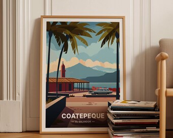 Coatepeque Lake, El Salvador Art Print, Vintage Travel Poster, C20-1610