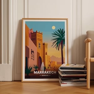 Marrakech Morocco Retro Art, Travel Decor Poster, City Landscape Wall Art, Unique Travel Themed Gift, C20-1040
