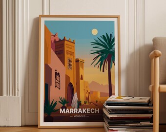 Marrakech Travel Poster, Retro Morocco City Landscape Art, C20-1040