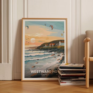 Westward Ho! Coastal & Beach Travel Poster - Seaside Art, North Devon Landscape, Bideford, Barnstaple Decor, AONB Hiking Trail, C20-1513