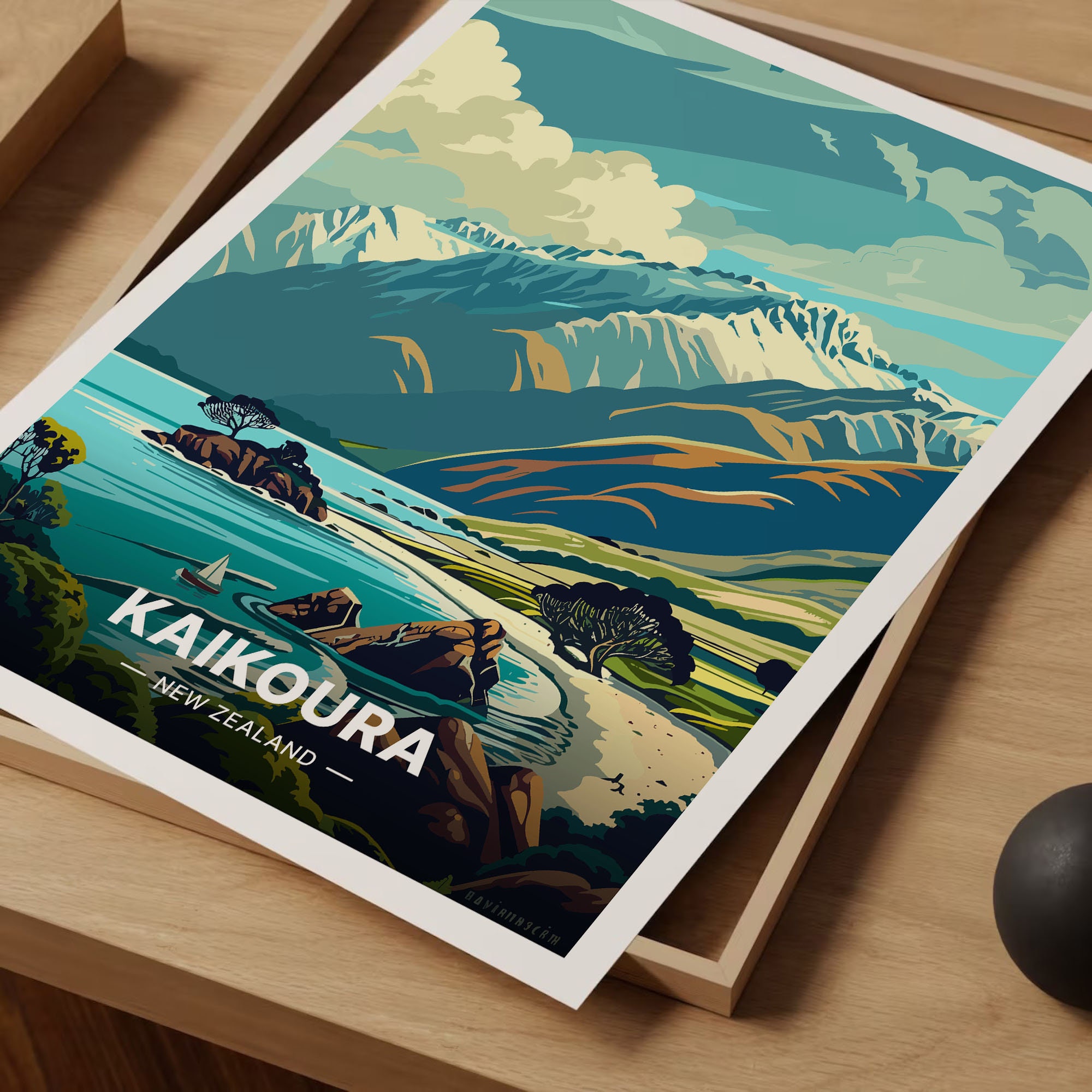 Kaikoura New Zealand Travel Poster, Coastal Landscape Art, C20-633