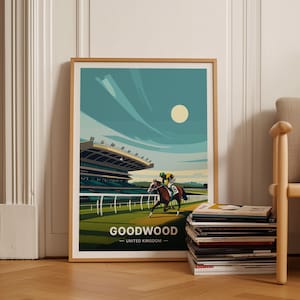 Goodwood Racecourse Travel Poster, UK Landmark Wall Art, Unique Racing Decor, Ideal Birthday or Wedding Gift, C20-426