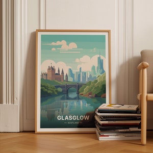 Glasgow Scotland Travel Poster, Cityscape Art, Modern Home Decor, Scottish Wall Art, Travel Gift Idea, C20-188