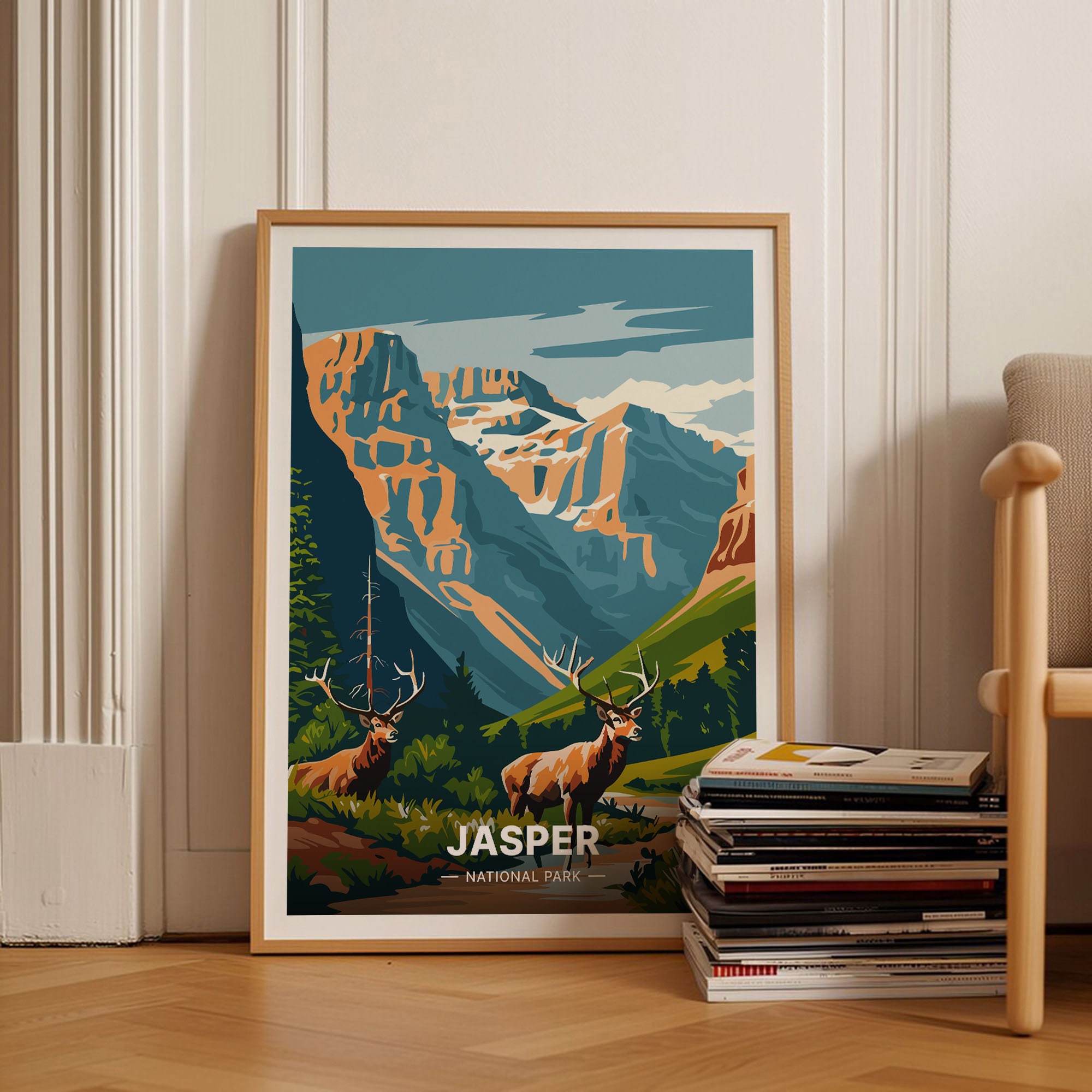 Jasper National Park Poster, Canadian Rockies Travel Art, C20-393