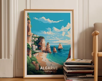 Algarve Portugal Travel Poster, Vintage Style Coastal Wall Art, C20-35