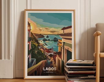 Lagos Portugal Travel Poster, Scenic Wall Art, Vintage-Style City Illustration, Home Decor, Gift for Travelers, C20-531