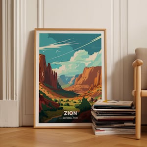 Zion Nationalpark Reiseplakat, Malerische Wandkunst, Einzigartige Hochzeits- & Geburtstagsgeschenkidee, Wohnkultur, C20-594