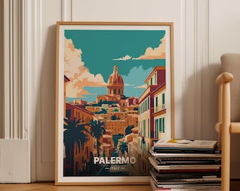 Palermo Italy Travel Poster, Sicilian Townscape Art, C20-895