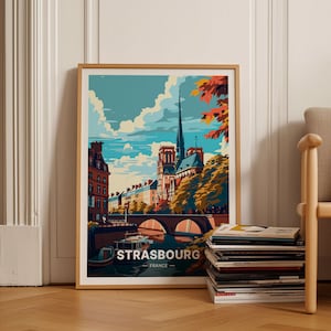 Póster de viaje de Estrasburgo, arte mural de paisaje urbano de Francia, decoración de destinos europeos, regalo para amantes del arte, C20-835
