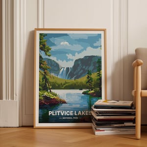 Croatia Scenic Travel Posters - Plitvice Lakes & Dubrovnik Art, Hiking, Nature Wall Decor for Home and Office, C20-1475