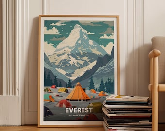 Mount Everest Art Print, Adventure Travel Poster, Nepal Trekking Decor, C20-1021
