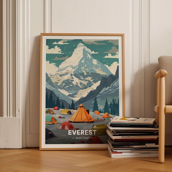 Mount Everest Art Print, Adventure Travel Poster, Nepal Trekking Decor, C20-1021