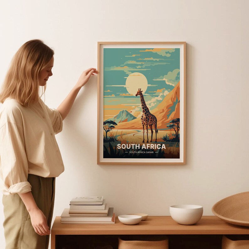 South Africa Safari Poster, Giraffe Landscape Art, C20-55 image 2