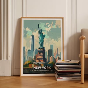 New York Cityscape Travel Poster, Statue of Liberty Wall Art, Urban Adventure Decor, Gift for Travelers, C20-307
