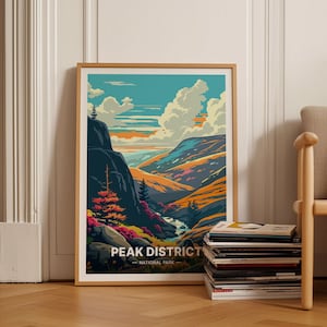 Peak District Travel Poster, British Countryside Landscape Art, Nature Lover Wall Decor, UK Scenic Destination Artwork, C20-517