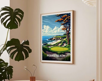 Pebble Beach Golf Links Poster, Coastal Golf Course Art, C20-343