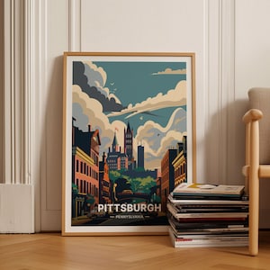 Pittsburgh Skyline Travel Poster, Pennsylvania Cityscape Wall Art, Home & Office Decor, Art Lover Gift Idea, C20-1637