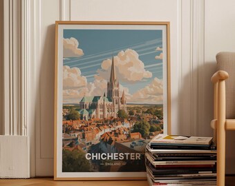 Chichester Travel Poster, England Cityscape Art, Elegant Home Decor, Unique Gift for Travellers & Art Enthusiasts