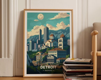 Detroit Skyline Art Print, Michigan Cityscape Poster, C20-1747