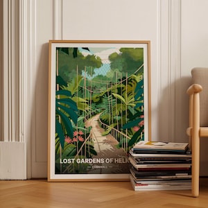 Cornwall Travel Poster, Lost Gardens of Heligan, Eden Project Art, Botanical Cornwall Wall Decor, Fowey & Mevagissey Scenic Print, C20-1718