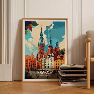 Krakow Travel Poster, Poland Cityscape Art, Wanderlust Decor, Travel-Themed Home Accents, Gift for Globetrotters, C20-334