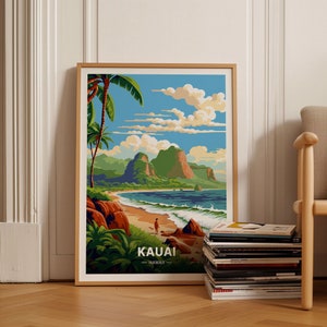 Kauai Travel Poster, Hawaii Wall Art, Tropical Home Decor, Gift for Travel Enthusiasts, Beach Destination Artwork, C20-99