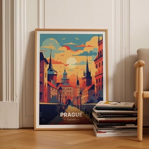 Póster de viaje de la ciudad de Praga, arte mural de la República Checa, decoración de ciudades europeas, recuerdo de Praga, decoración del hogar y la oficina, siglos XX-XX