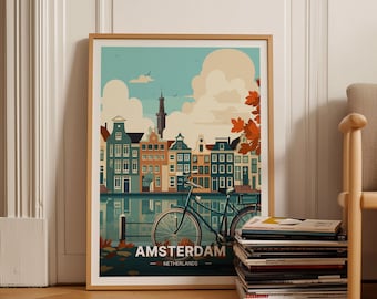 Amsterdam Cityscape Poster, Netherlands Travel Art, Personalized Gift, C20-60