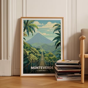 Monteverde Costa Rica Travel Poster, Scenic Wall Art, Adventure Decor, Tropical Destination Artwork, C20-1487