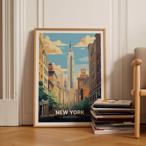 Póster del horizonte de la ciudad de Nueva York, arte mural de viajes por la ciudad de Nueva York, decoración del hogar de Urban Explorer, impresión de aventuras en el paisaje urbano, siglos XX y XXII