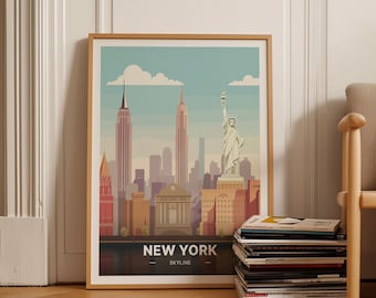 New York City Skyline Poster, Urban Cityscape Travel Wall Art, C20-39
