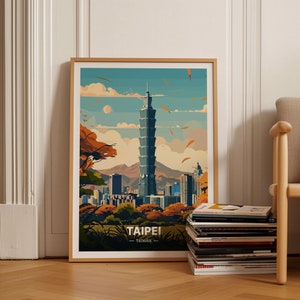 Póster de paisaje urbano de Taipei, decoración de pared para viajes a Taiwán, idea única para regalos de cumpleaños y bodas, decoración de oficina en casa, C20-1308