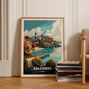Salcombe Travel Poster, England Coastal Landscape Art, Home Office Decor, Gift for Wanderlust Enthusiasts, C20-1301
