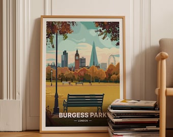 Burgess Park London Skyline Art Print, Southwark Travel Poster, C20-625