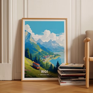 Switzerland Rigi Mountain Travel Poster, Swiss Alps Landscape Wall Art, Home Decor, Adventure Travel Gift Idea, C20-210