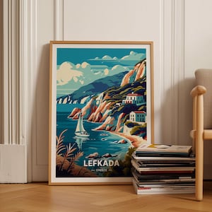 Lefkada Greece Travel Poster, Scenic Wall Art for Home Decor, Greek Island Artwork, Gift for Travel Enthusiasts, C20-670