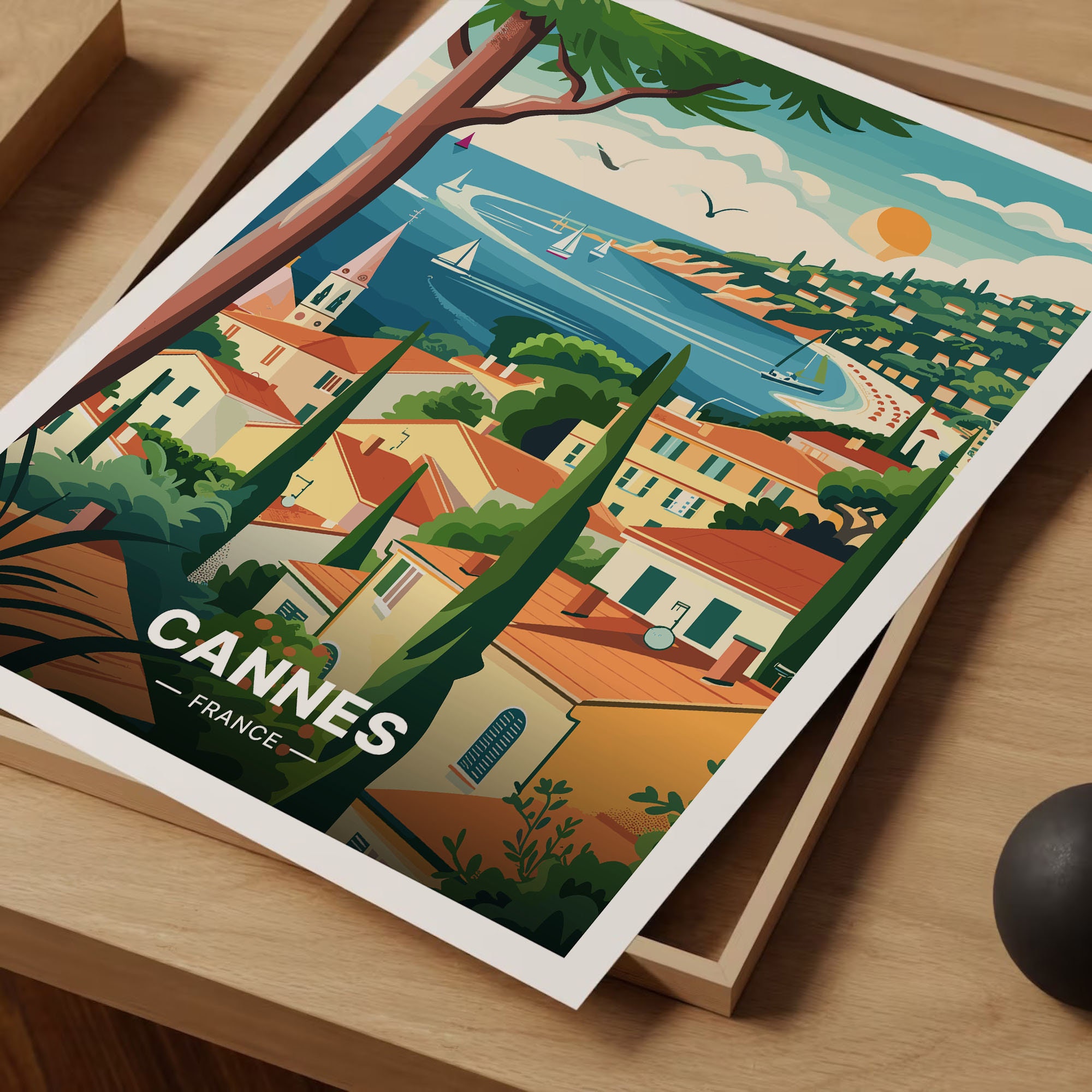 Mid-century Modern Cannes Travel Poster, French Riviera Wall Art