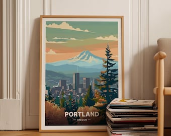 Portland Oregon Skyline Poster, Travel Wall Art, Cityscape Home Decor, Unique Gift Idea for Travelers, C20-557