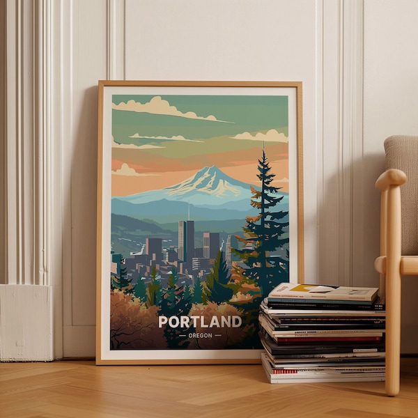Affiche de la ligne d'horizon de Portland, Oregon, oeuvre d'art murale de voyage, décoration de paysage urbain, idée cadeau unique pour les voyageurs, C20-557