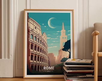 Italy and Rome Travel Poster, Colosseum Artwork, Ideal for Honeymoon Souvenir or Holiday Decor, C20-202