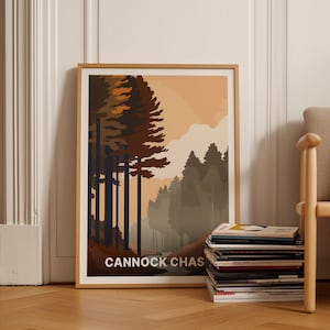 Cannock Chase Poster, AONB Staffordshire Art, British Countryside Travel, Hiking Adventure, Retro Home Decor, Unique Traveler Gift, C20-1874