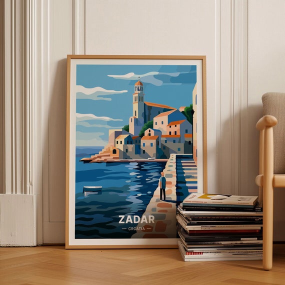 Zadar Croatia Travel Poster, Coastal Cityscape Wall Art, C20-785
