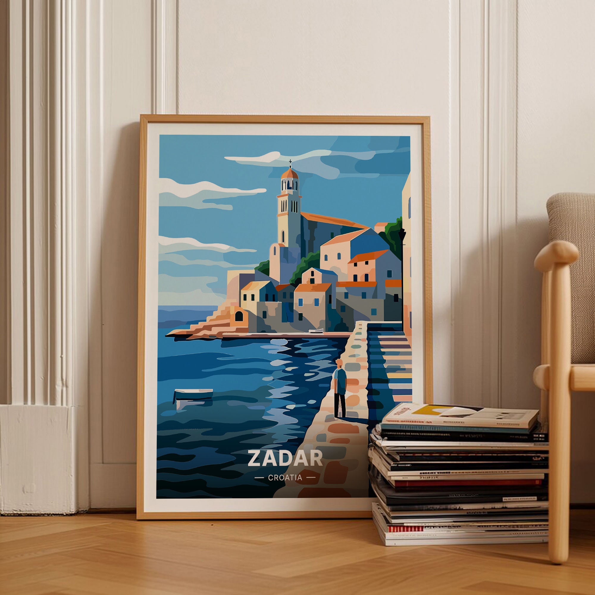 Zadar Croatia Travel Poster, Coastal Cityscape Wall Art, C20-785
