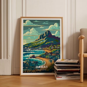 Hawaii Küstenlandschaft Poster, Kauai & Maui Reisewandkunst, Tropisches Stranddekor, Ozeanlandschaft, C20-577