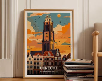 Cartel de viaje del paisaje urbano de Utrecht, arte moderno de la pared, decoración del hogar, decoración de la oficina, regalo para viajeros, C20-1188